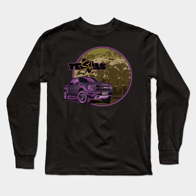 Texas-Style Ford Truck beach scene purple and camouflage colors Long Sleeve T-Shirt by CamcoGraphics